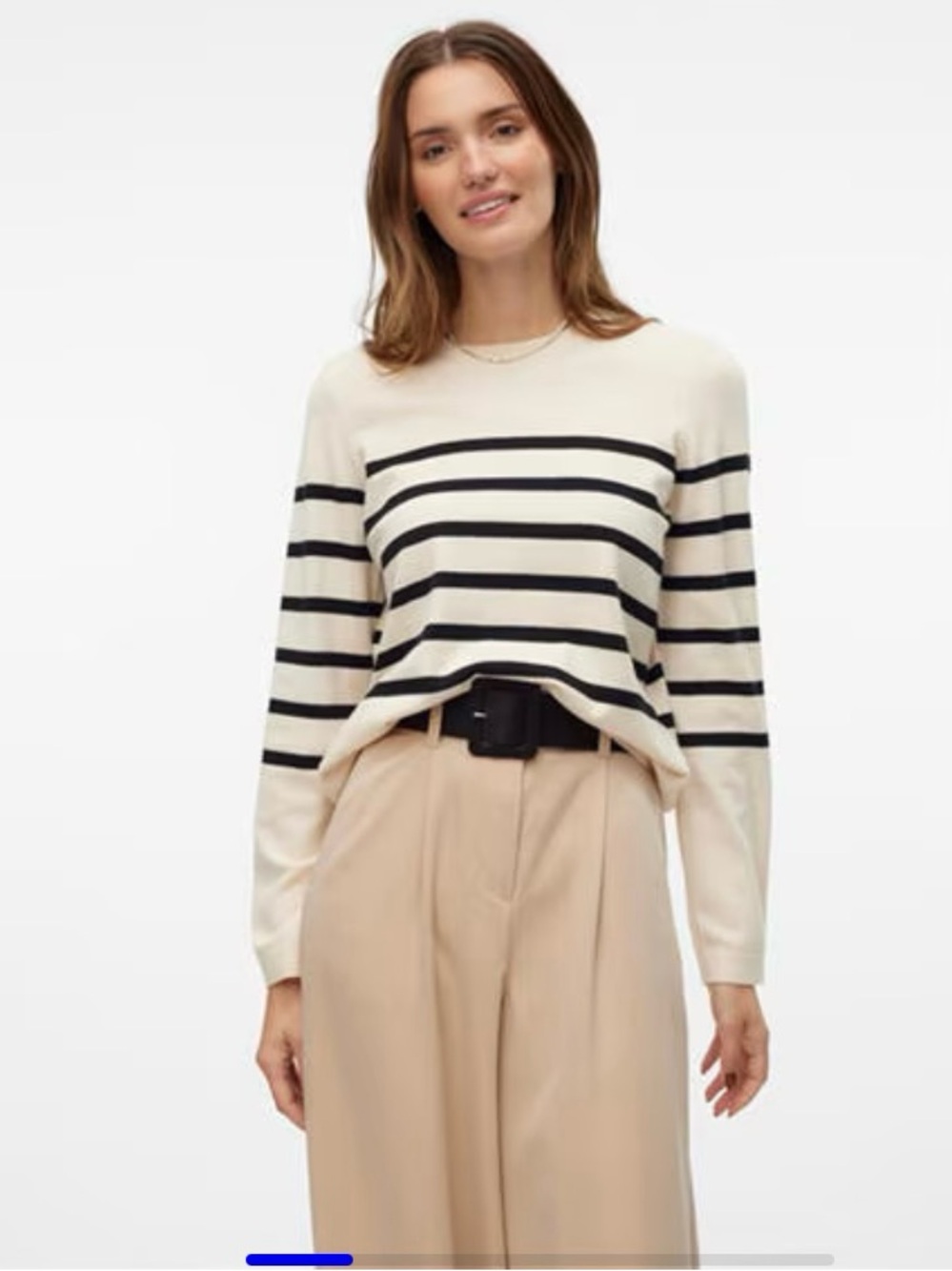 Vero Moda XL Striped Cream and Black Crewneck Sweater
